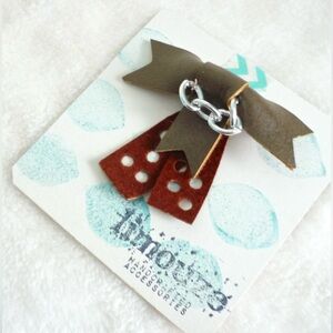 Punched Leather + Vinyl Dainty Bow Brooch - Metal Chain - OOAK - Handmade